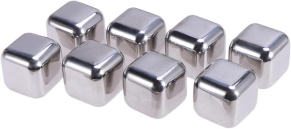 8 Pcs Square Stainless Steel Reusable Ice Cubes Chilling Stones