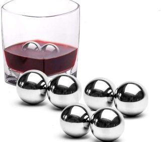 6Pcs Stainless Steel Ice Cubes Cooling Ball Whiskey Stones Reusable Metal Ice Cubes