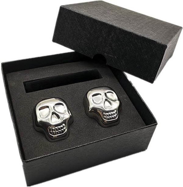 Stainless Steel Skull Shaped Whiskey Stones Set Reusable  Ice Stones Gift